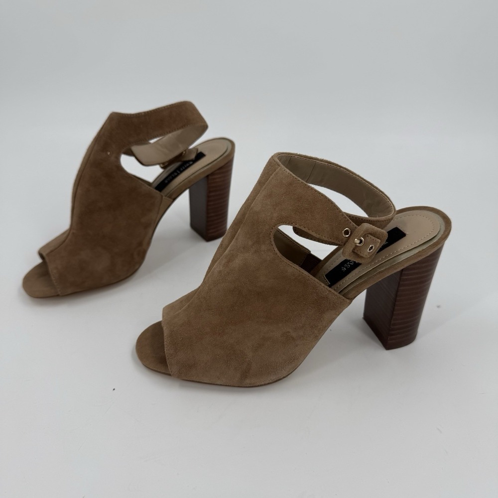 White House Black Market Nashton Womens 7.5M Tan Suede Leather Peep Toe Heels